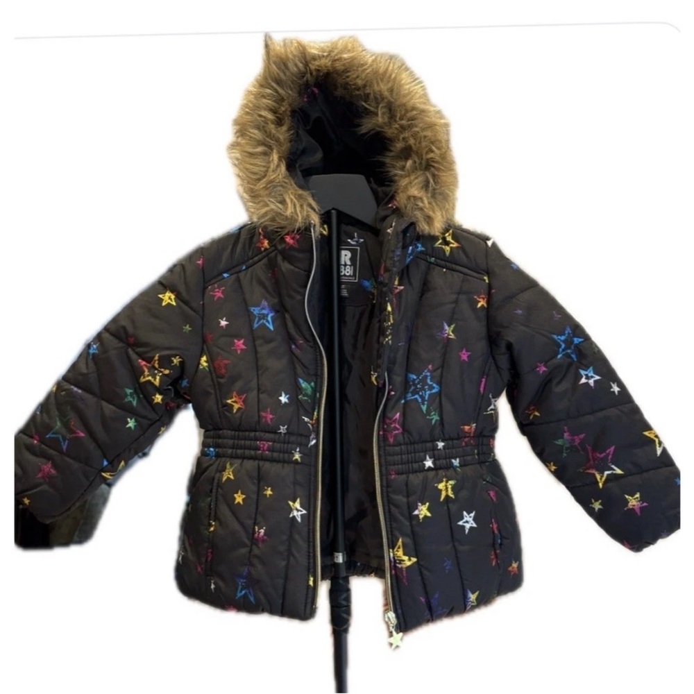 R 1881 by S. Rothschild NWOT Girls Coat Black Quilted Puffer Star Hooded 3T